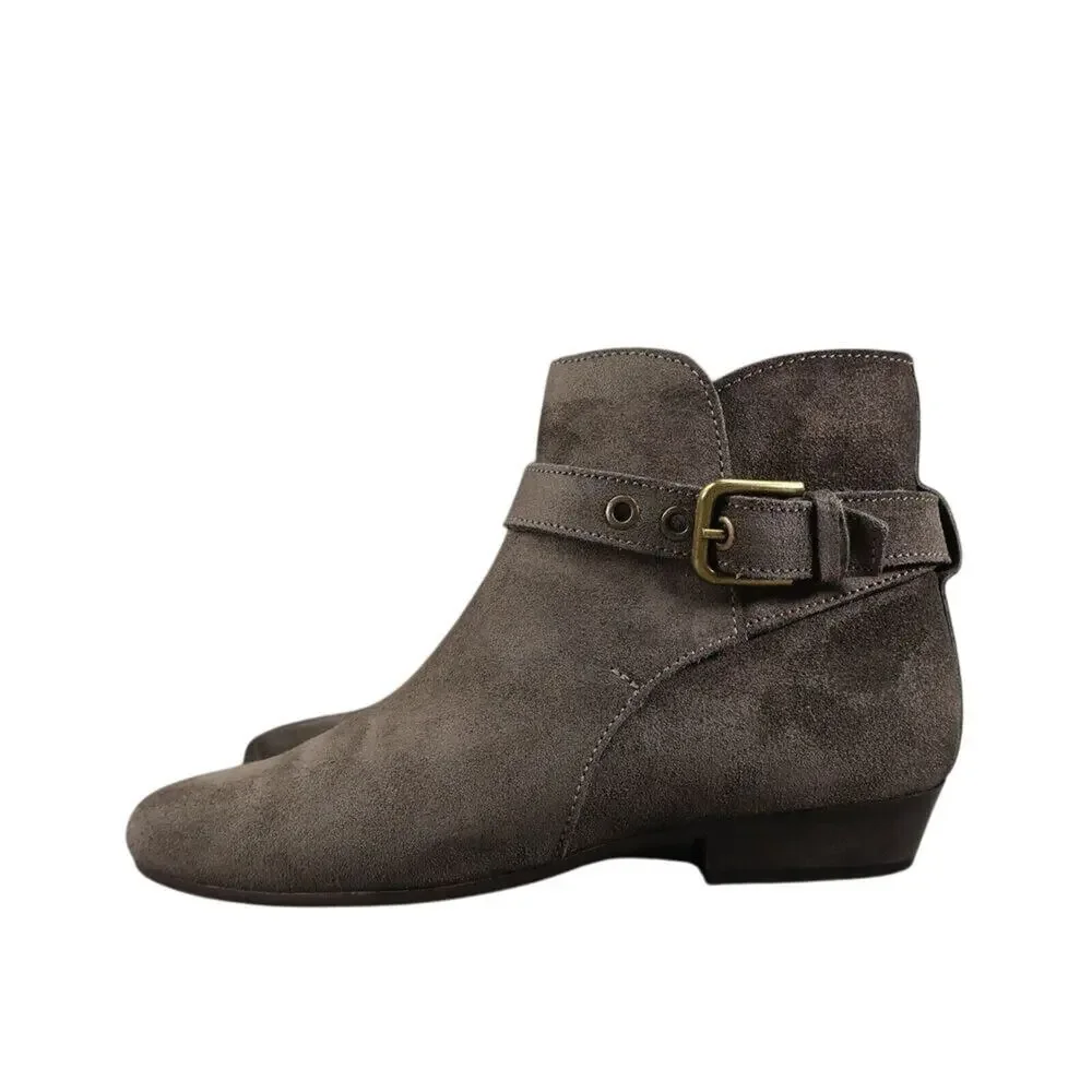J Crew Shoes Women 7 Bootie Fashion Leather Classic Buckle Strap Block Heel Grey